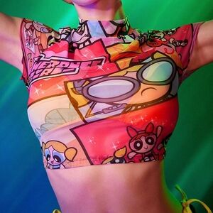 Powerpuff girls mock neck crop top large